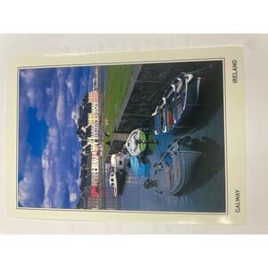 Vintage Galway Ireland Postcard Boats on River Corrib Colorful Houses